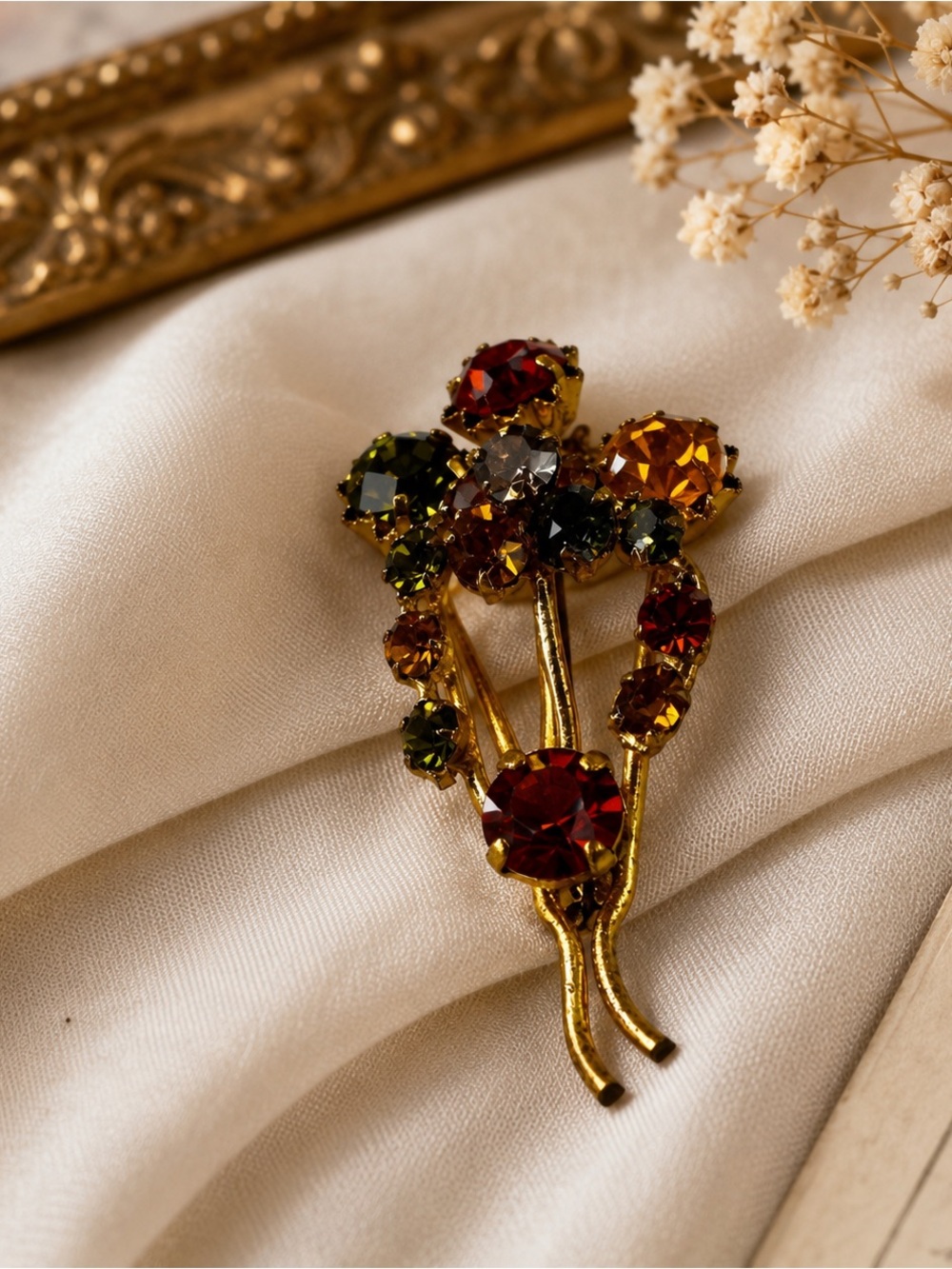 Gold-Tone Floral Multicolor Crystal Brooch - Women's Jewelry